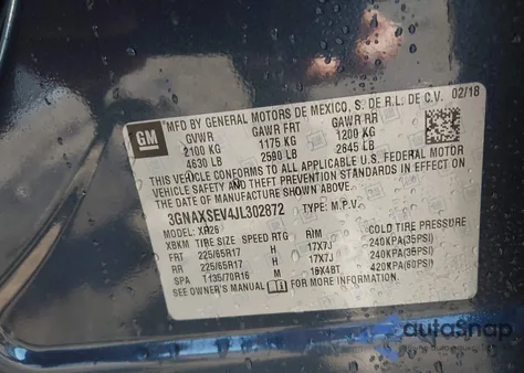 2018 Chevrolet Equinox Lt from USA, damaged, VIN 3GNAXSEV4JL302872